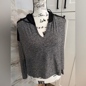 Beyond Yoga Charcoal and Black Hoodie Logo lightweight logo